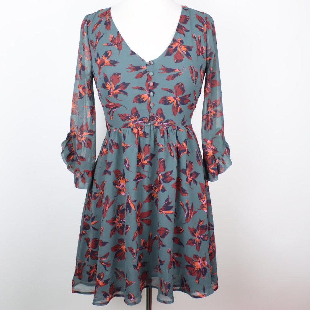 Madewell Womens Size 0 Moonblossom Ruffle-Sleeve Dress - Picture 1 of 6